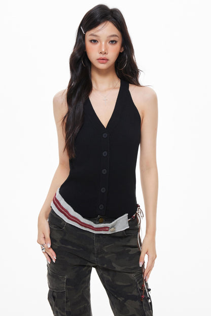 Tricolor Knitted Halterneck Vest