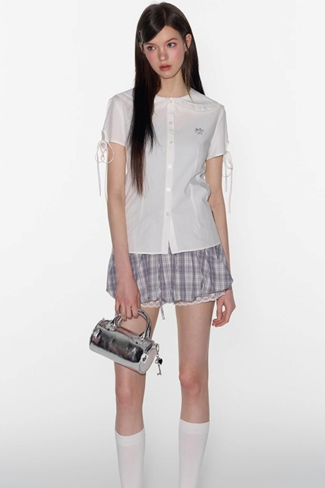 Navy Lace Collar Top & Skirt Set-Up