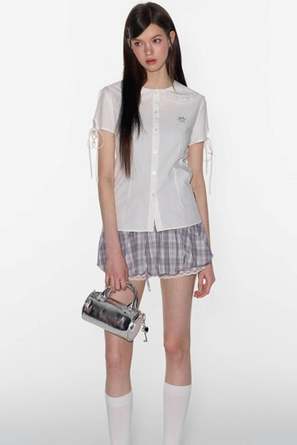 Navy Lace Collar Top & Skirt Set-Up