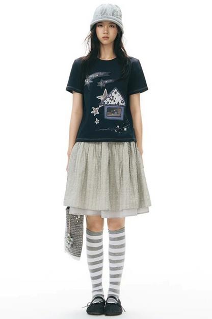 Double-Layered Puff A-Line Skirt