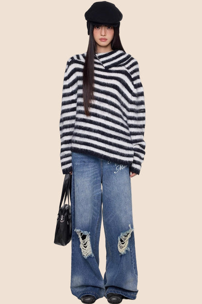 Irregular Lapel Knit Sweater