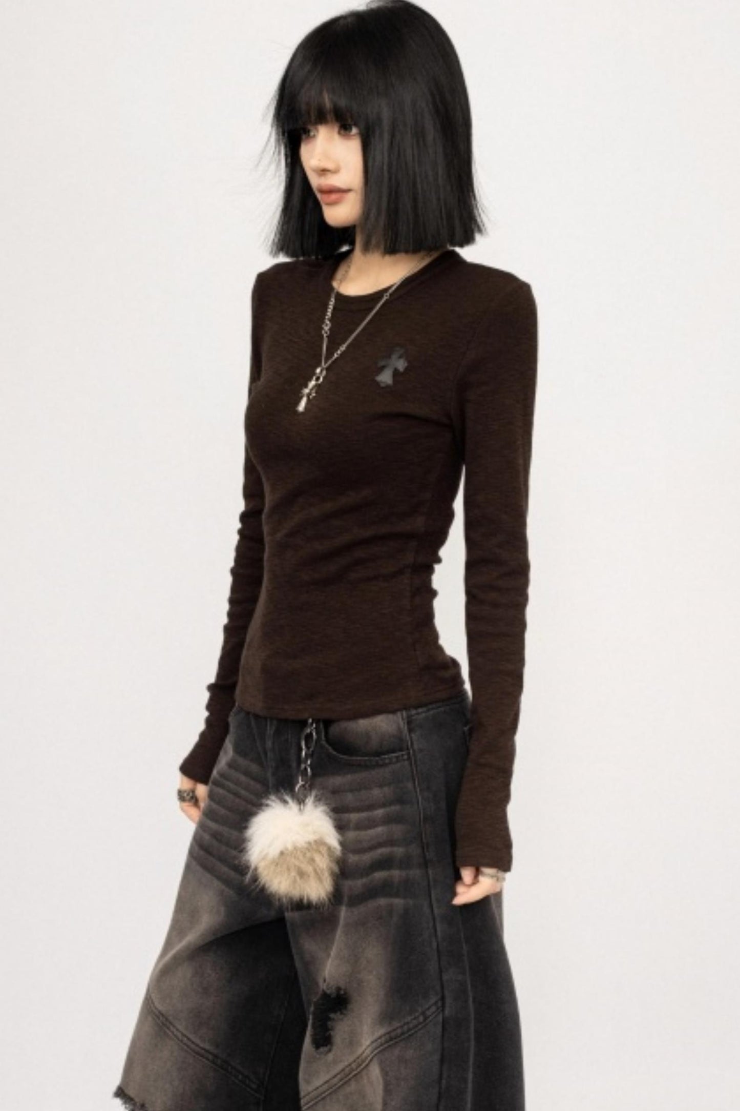 Retro Black Slim-Fitting Top