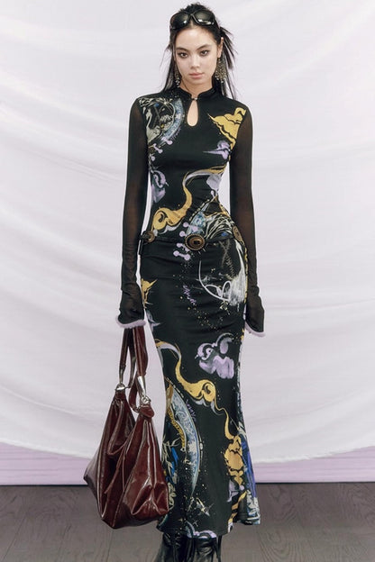 Hand-Painted Cheongsam Fishtail Dress