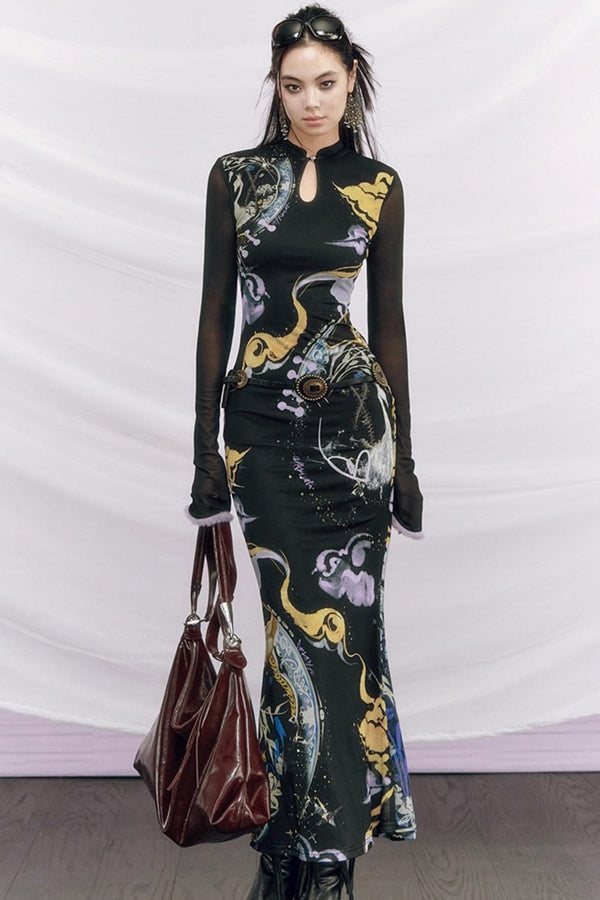 Hand-Painted Cheongsam Fishtail Dress