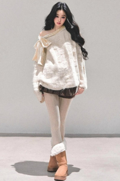 Sweet Bow-Knot Off-Shoulder Sweater