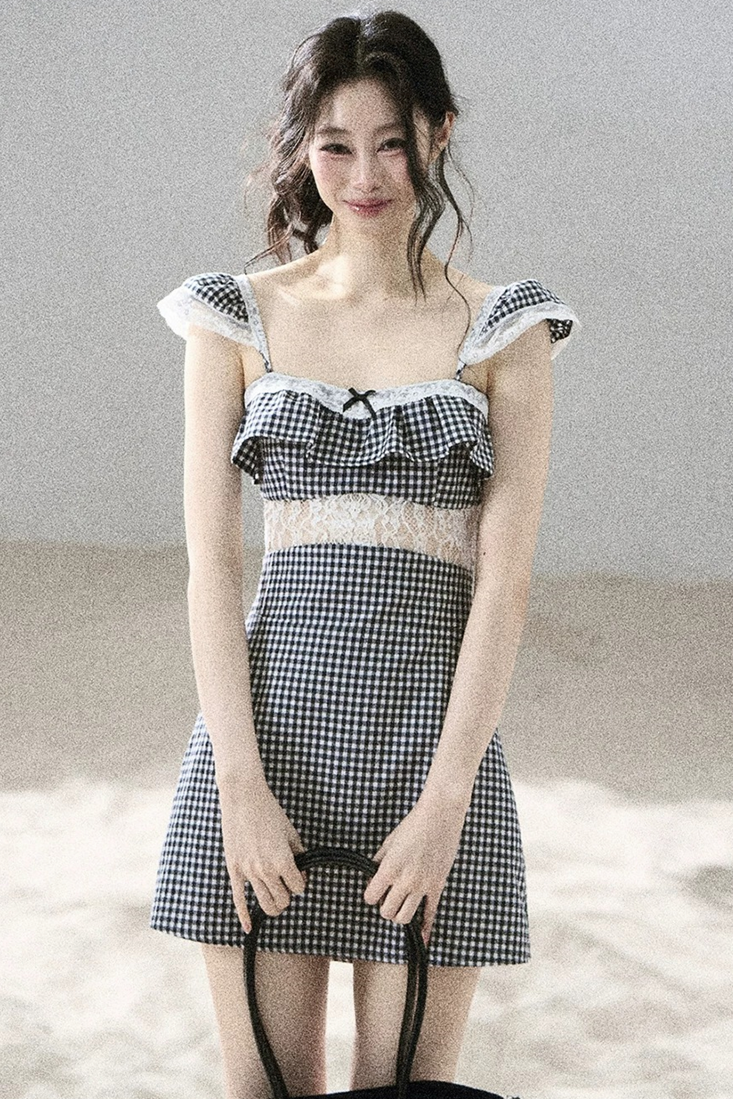 French Lace Plaid Summer Dress