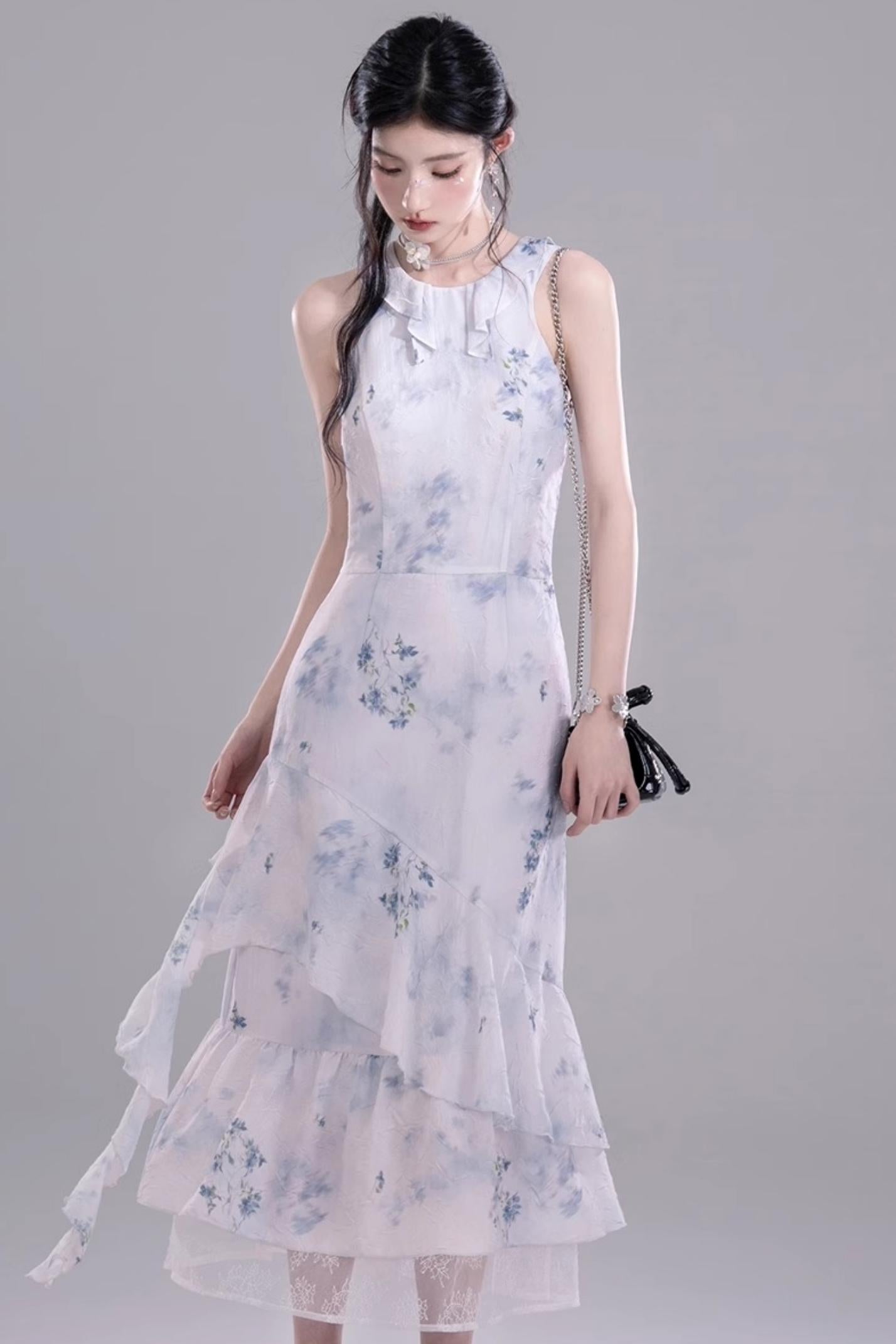 Fluid Floral Cascade Dress