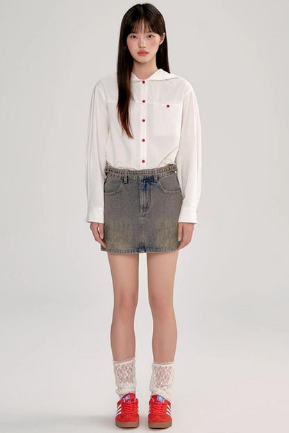 Distressed Denim Skirt