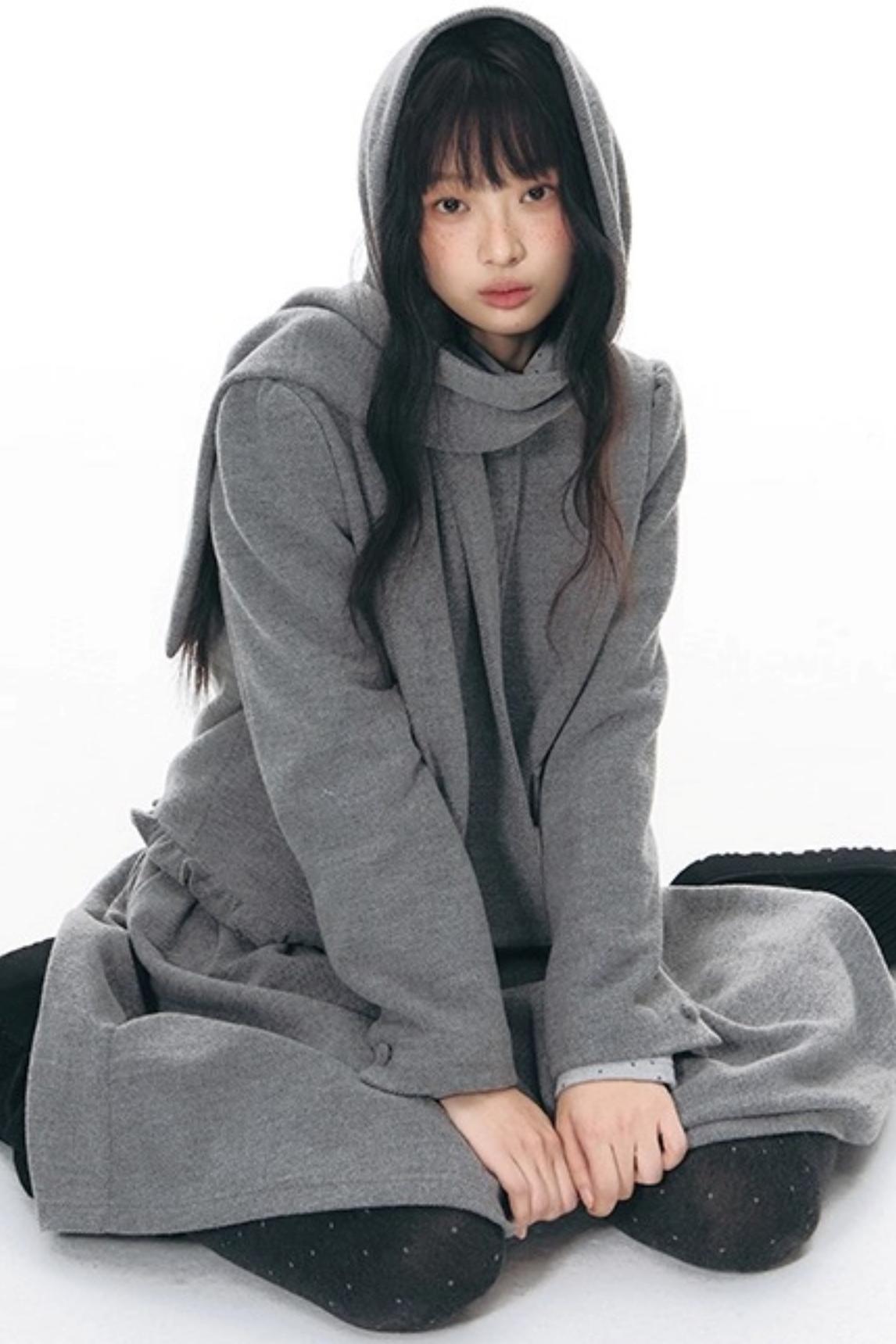 Knitted Scarf Collar Jacket Set-Up