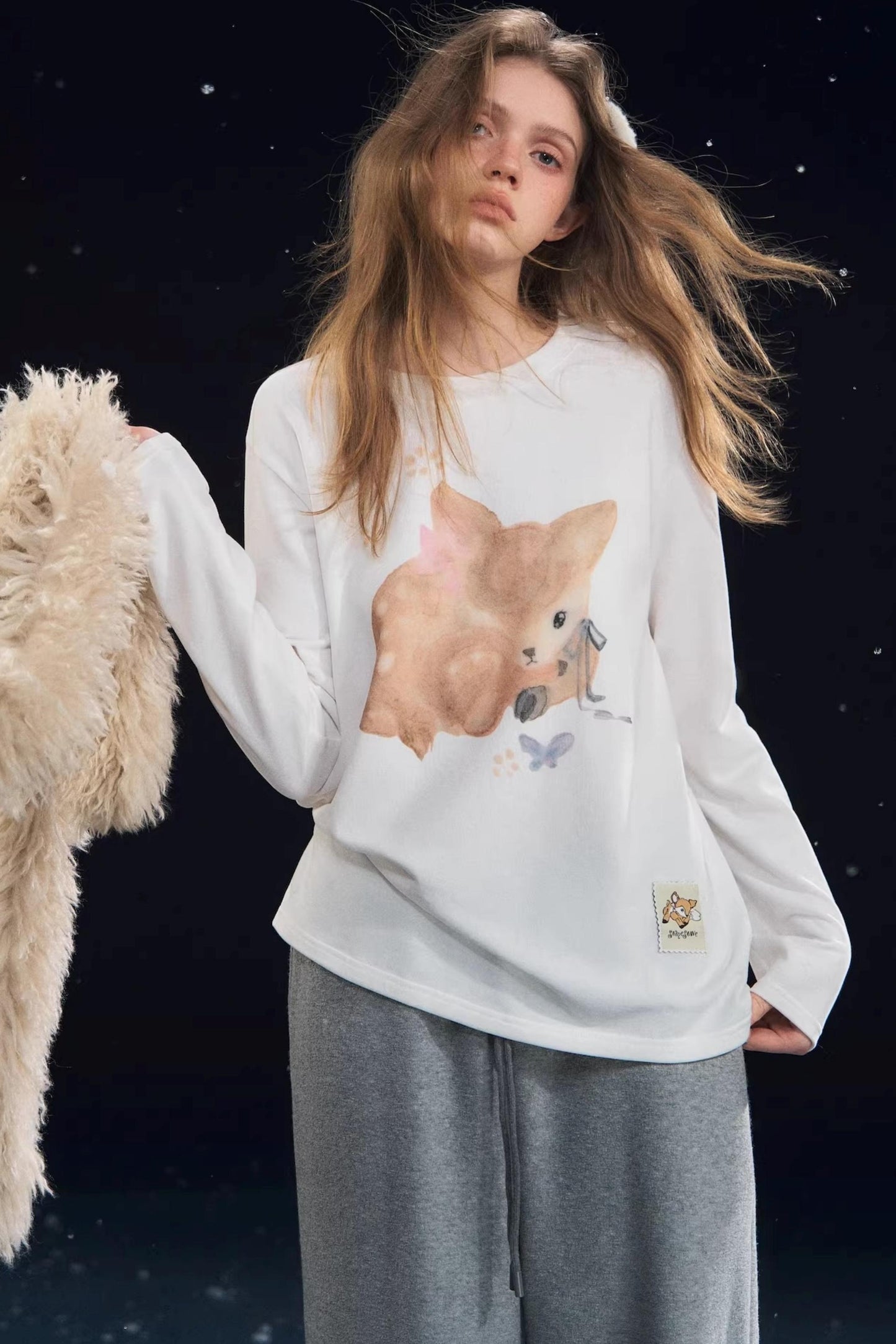 Little Deer Fluffy Blouse Top