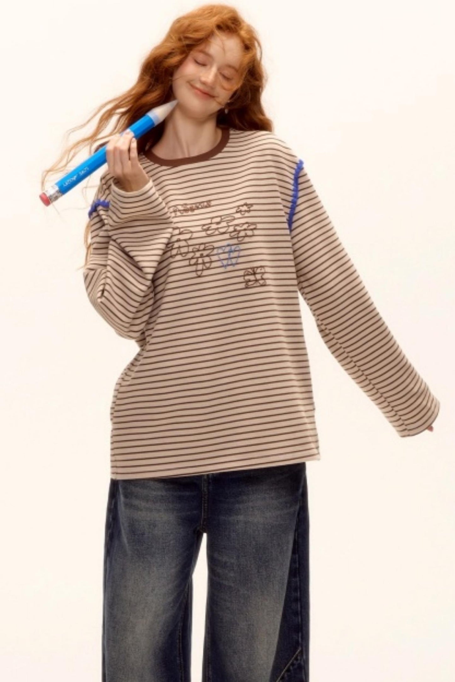 Striped Bead Embroidery Top