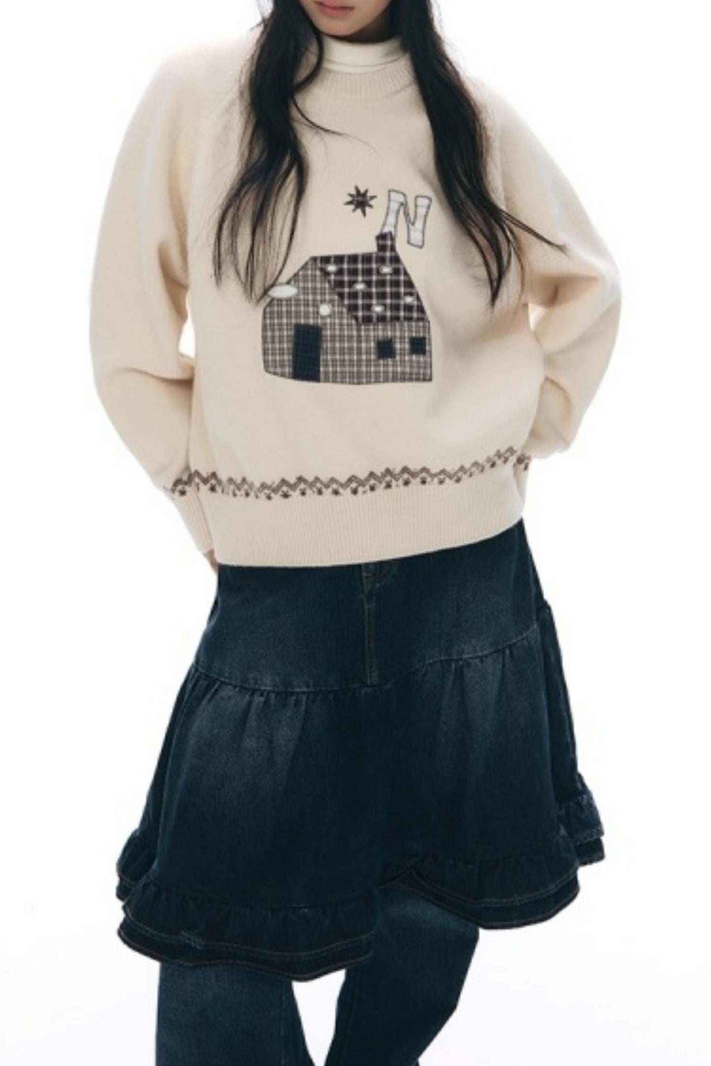 Color Block Embroidery Sweater
