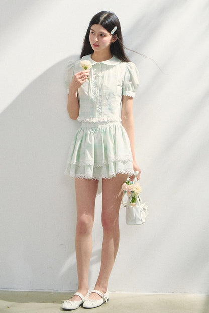 Mint Check Cake Skirt Set-Up