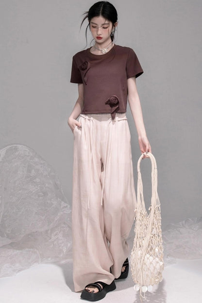 T-shirt sophistiqué bleu glace marron rose