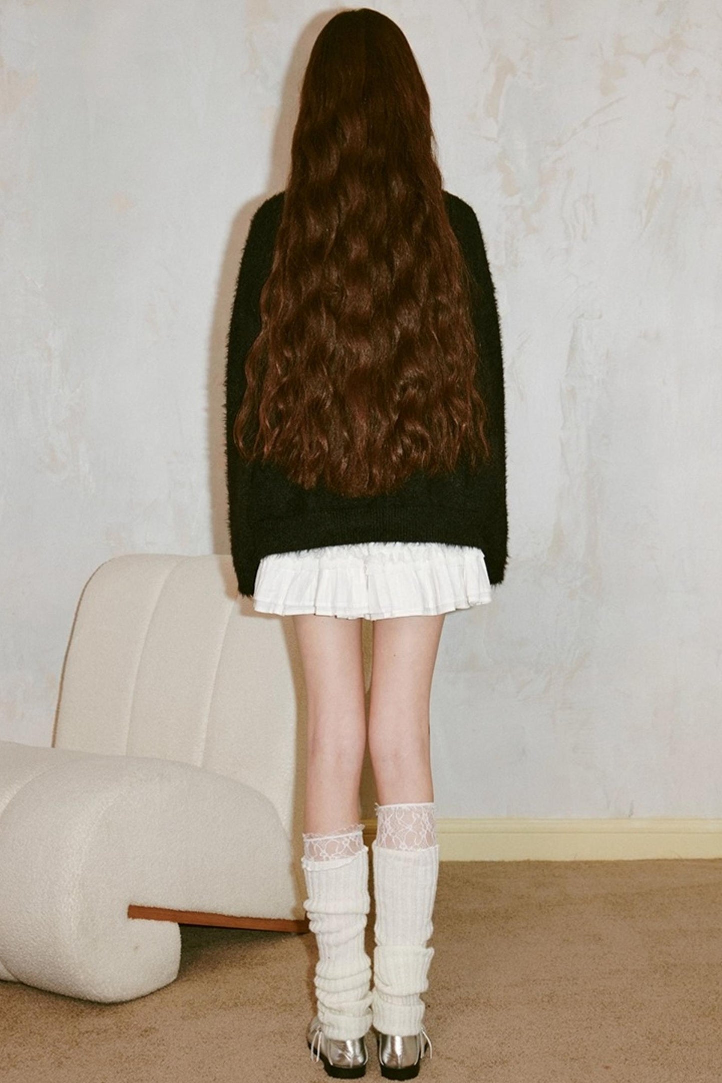 Striped Bow Faux Mink Sweater