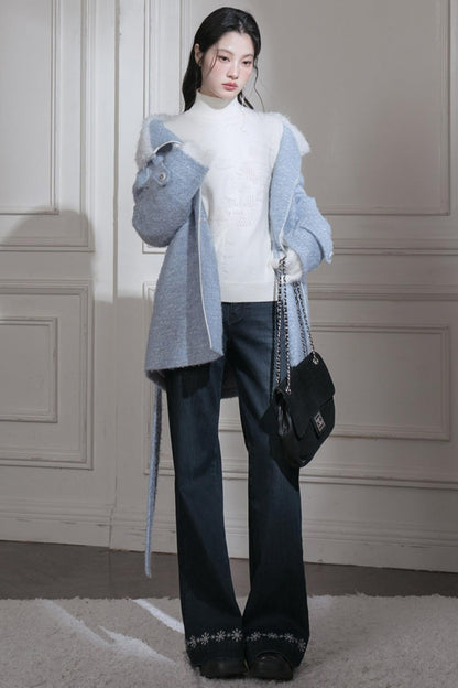 Milky White Floral Wool Sweater