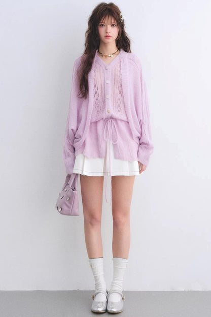 Mohair Purple Cut-Out Cardigan Set-Up