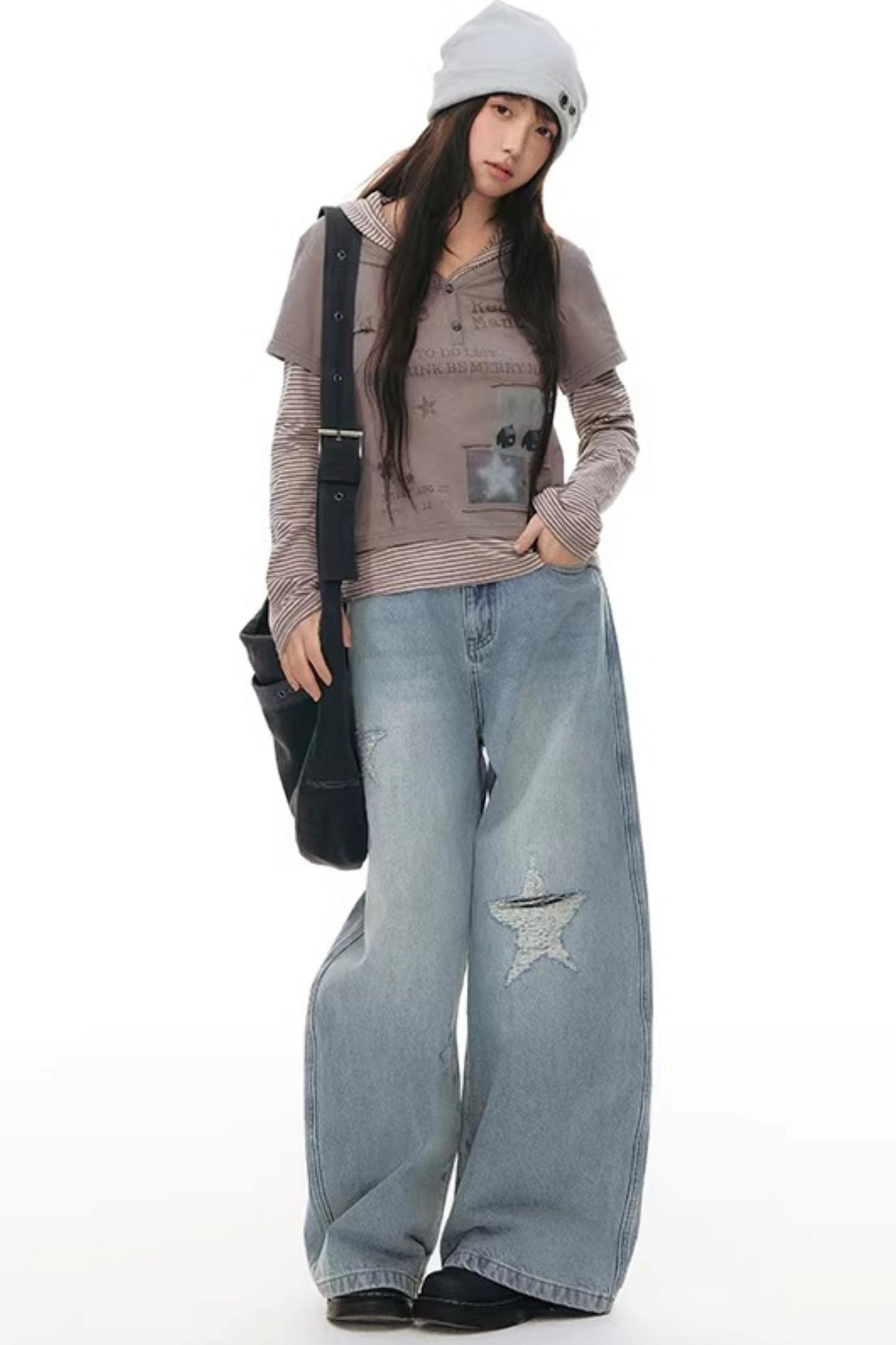 Hooded Spliced Long-Sleeve Top