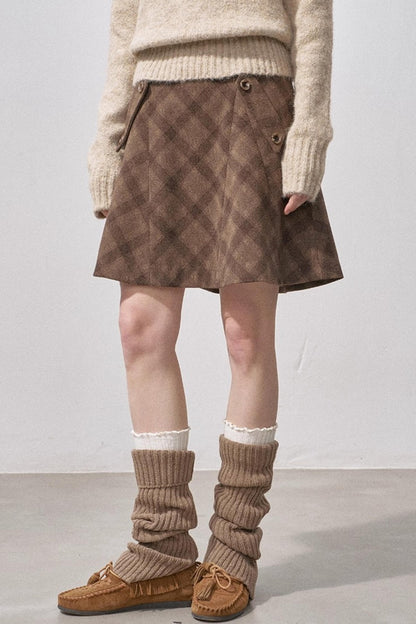 Plaid Wool A-Line Skirt
