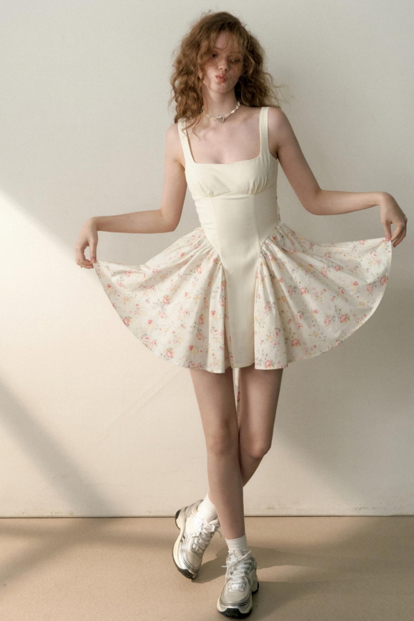 Floral Patchwork Bowtie Camisole Dress