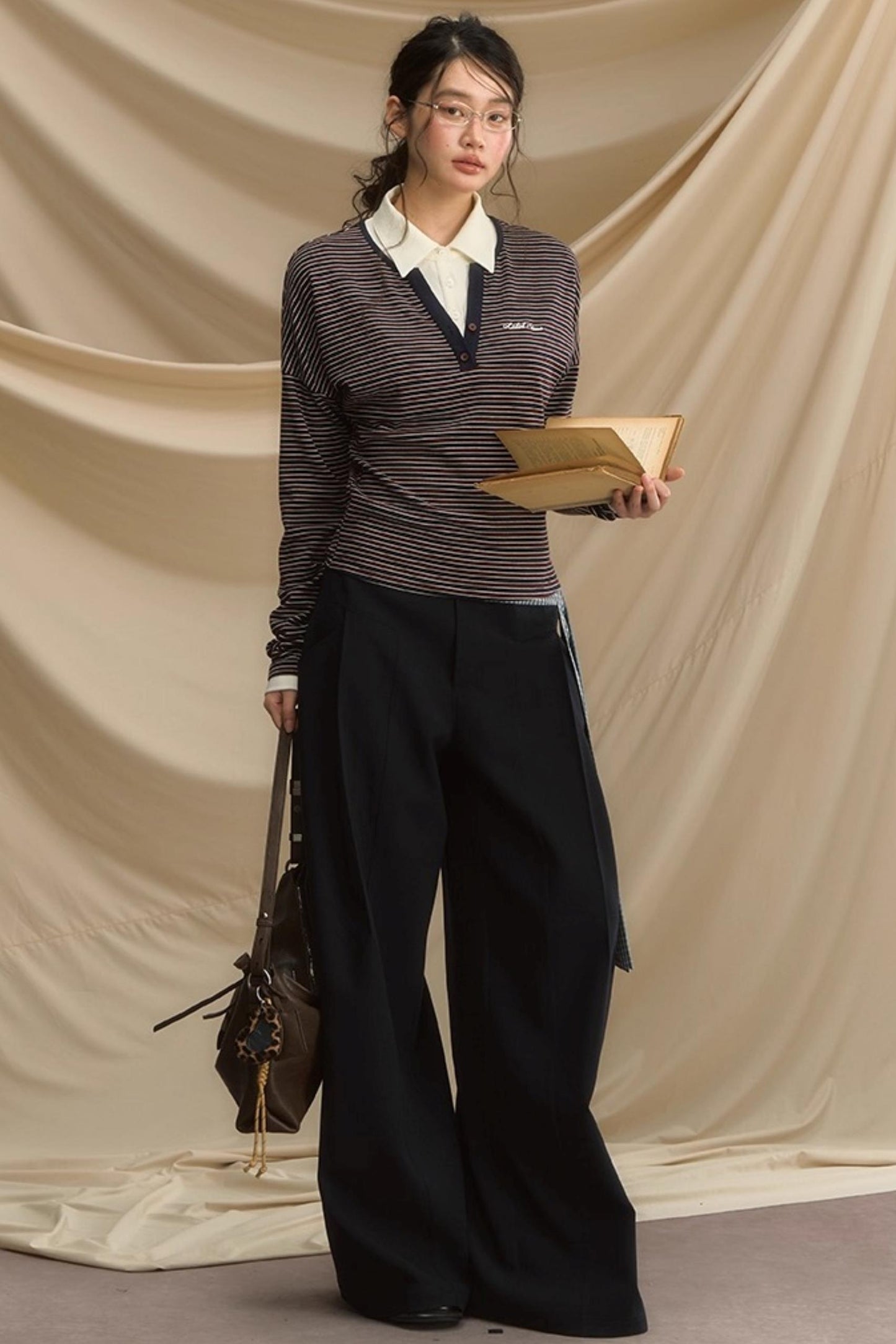 High-Intelligence Striped Long-Sleeved T-Shirt