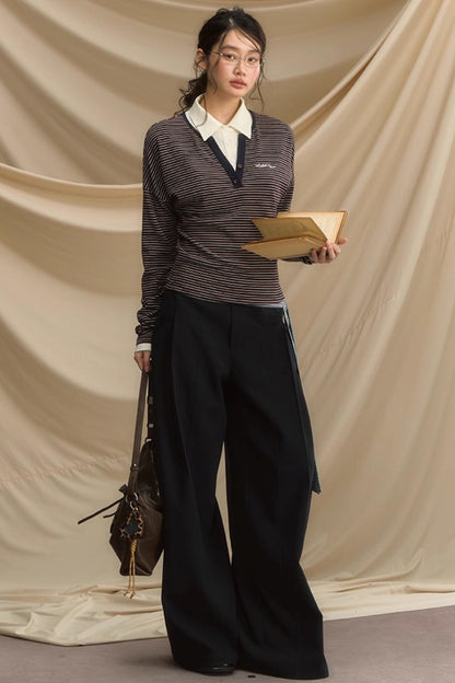 High-Intelligence Striped Long-Sleeved T-Shirt