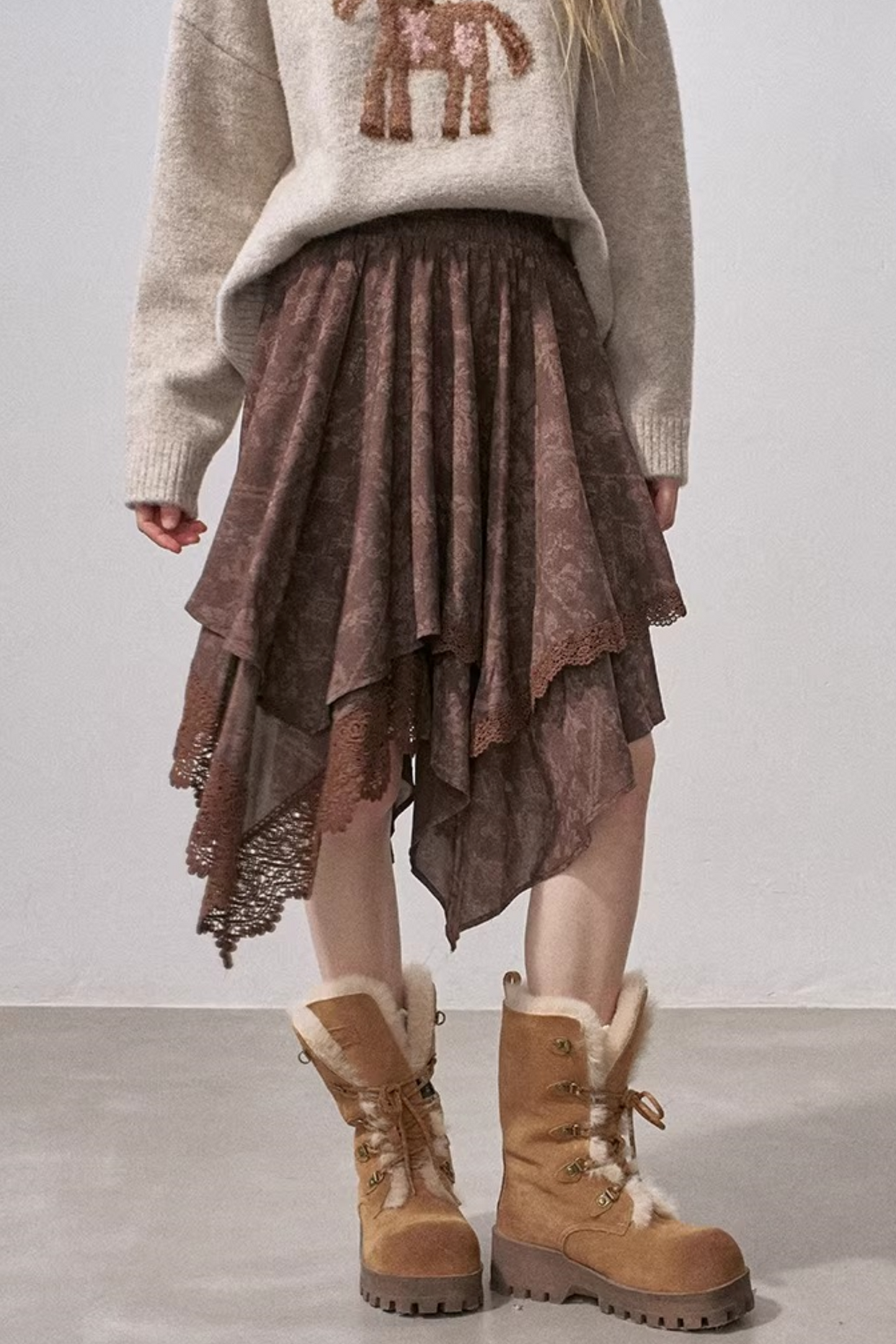 Lace Asymmetrical Tiered Skirt