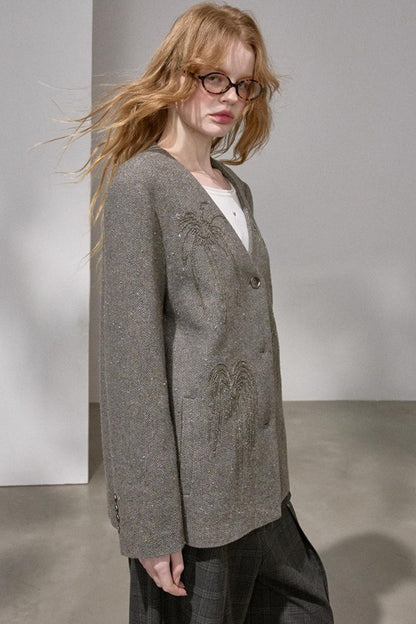 High-Density Beaded V-Neck Jacket