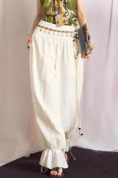 Cotton-Feel Lace Lantern Pants