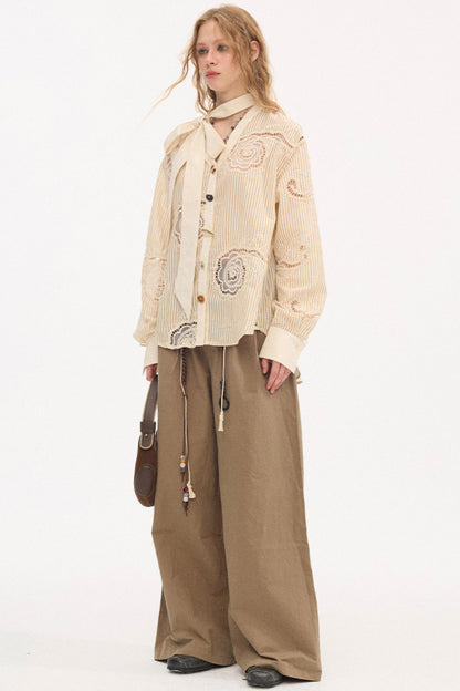 Tie-Back Bow Embroidered Shirt