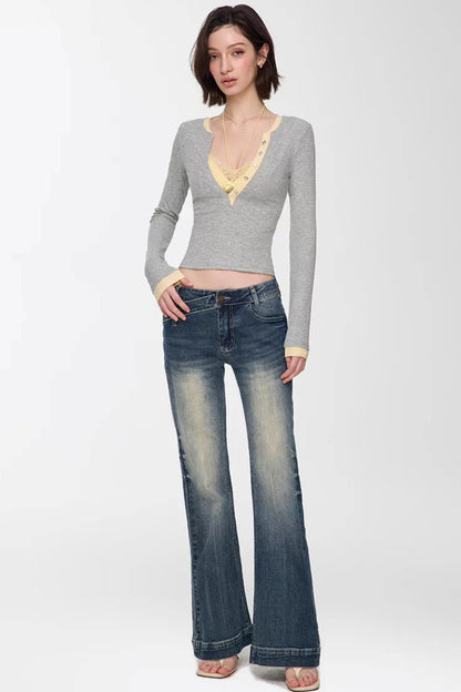 Retro Washed Flared Denim Pants