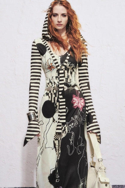 Hand-Painted Slim Fit Hooded Dress