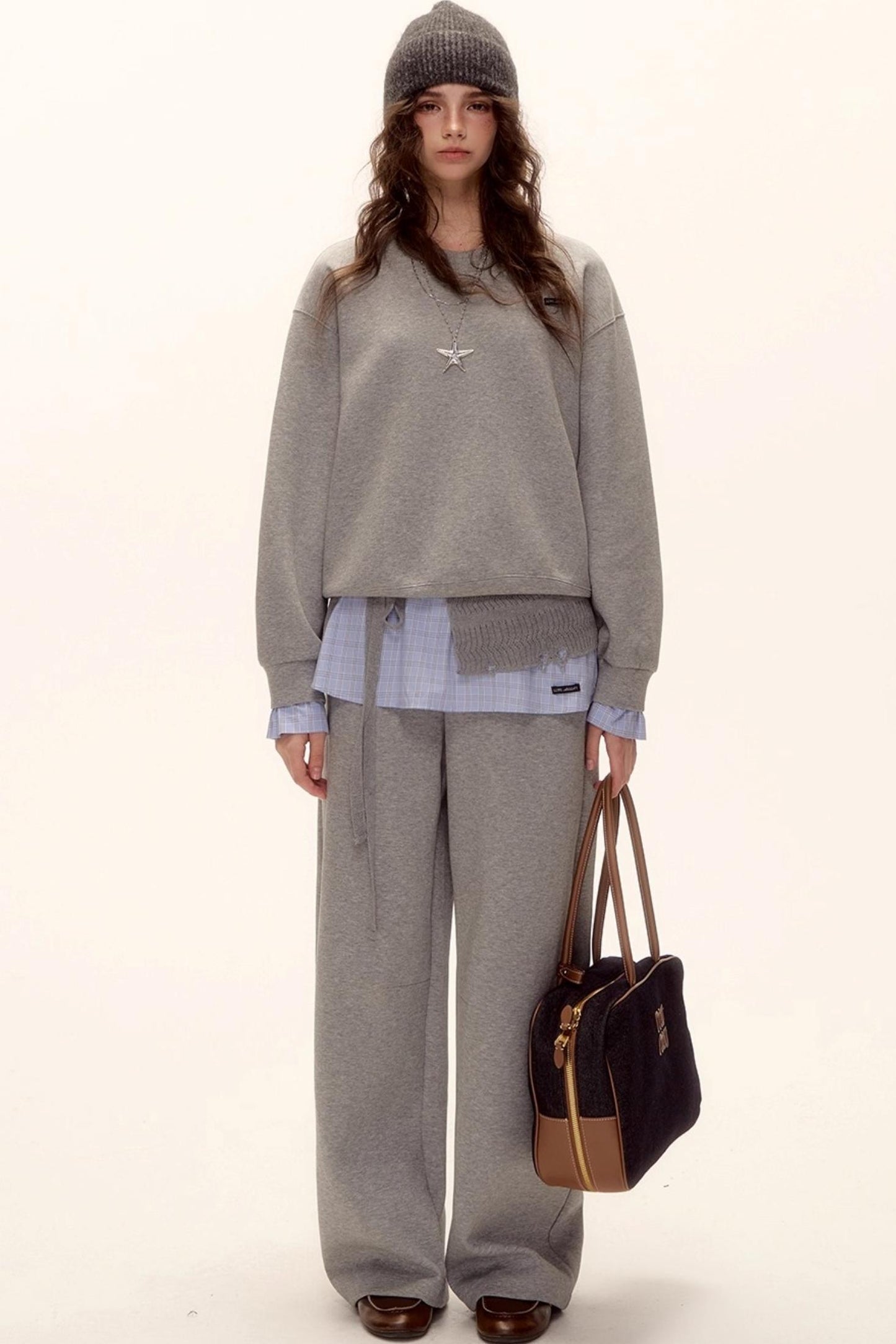 Plaid Patchwork Knit Sweater Set-Up