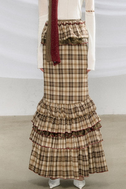 [Spot] OfAkiva's "Mix and Match Willingness" two-wear, adjustable length and short fishtail skirt, checked umbrella hem cake dress