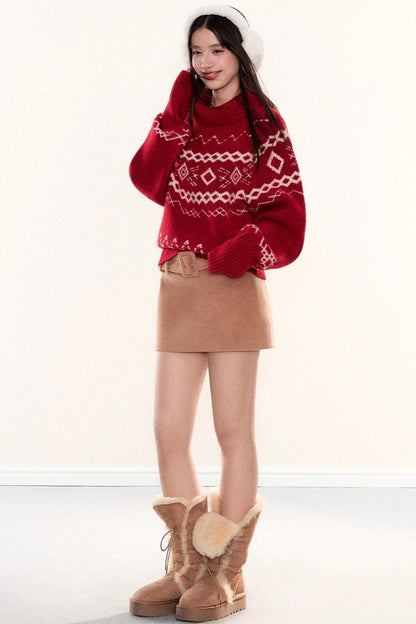 Woolen A-Line Culottes Skirt