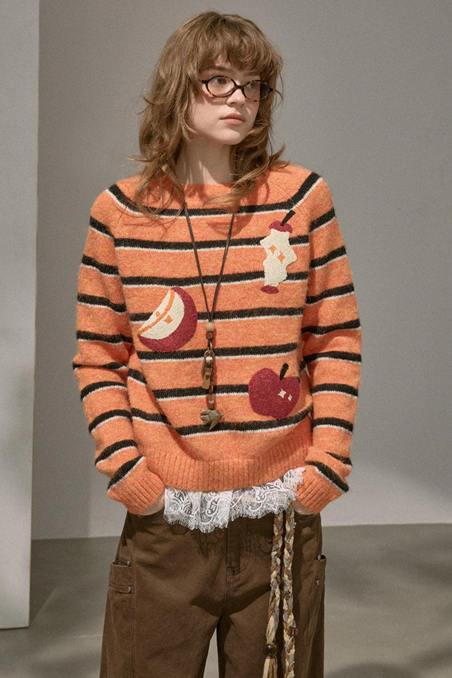 Apple Striped Crew Neck Top