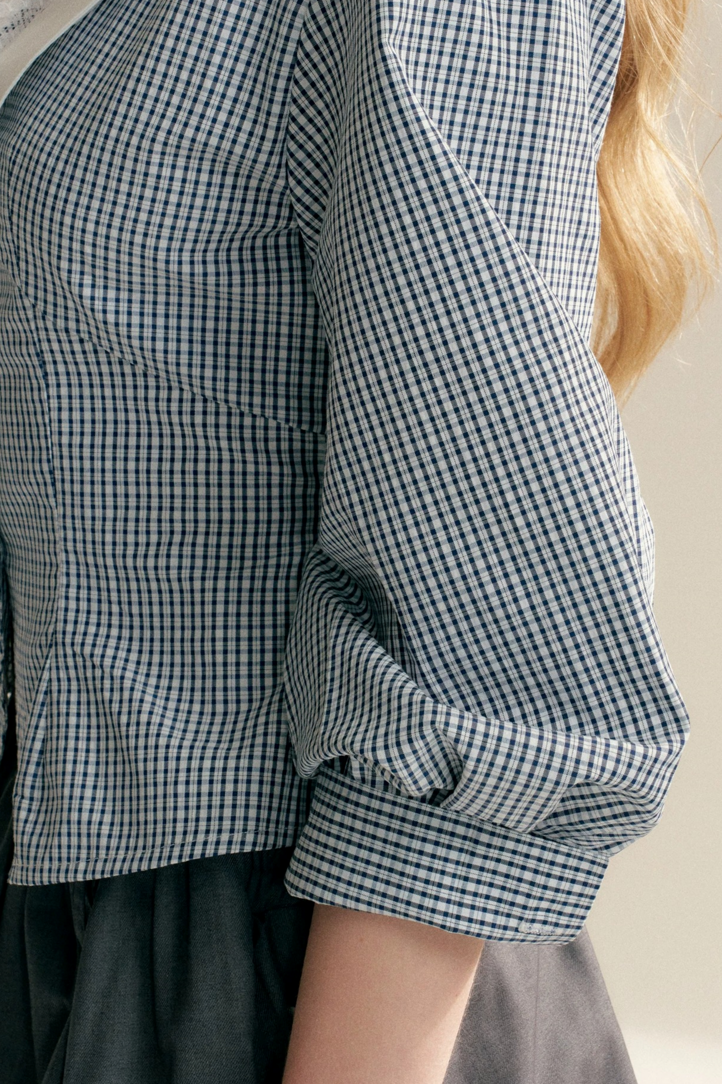 Lace Trim Plaid Blouse