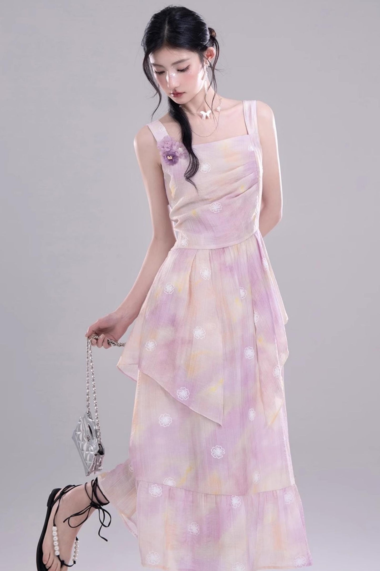 Purple Floral Sleeveless Dress