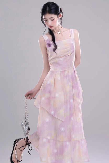 Purple Floral Sleeveless Dress