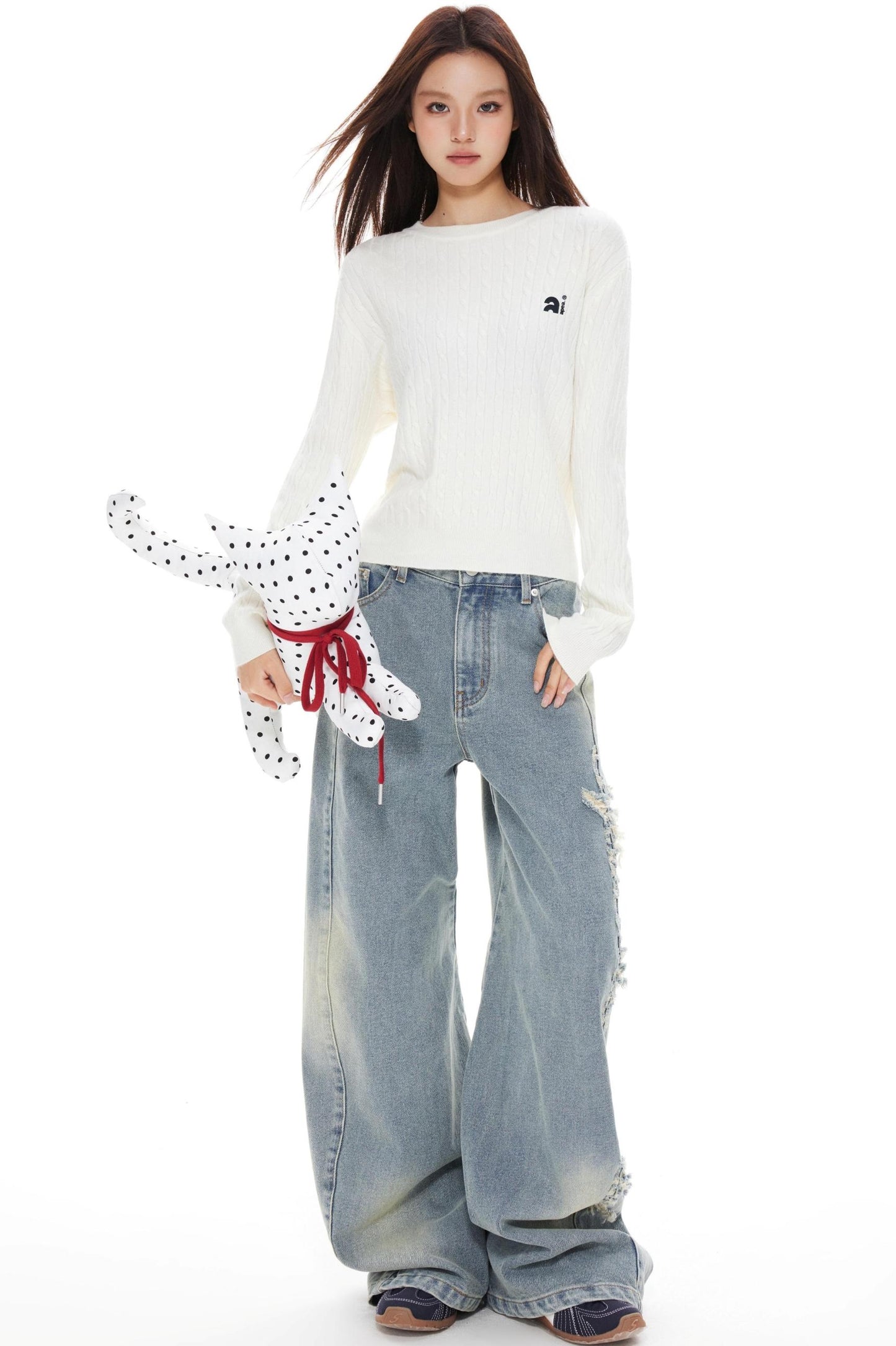 Blue Distressed Denim Pants