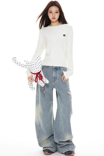 Blue Distressed Denim Pants