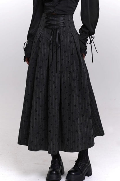 Gray Striped A-Line Skirt