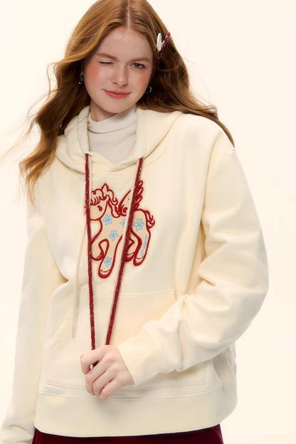 Embroidered Fleece-Lined Hoodie Sweater