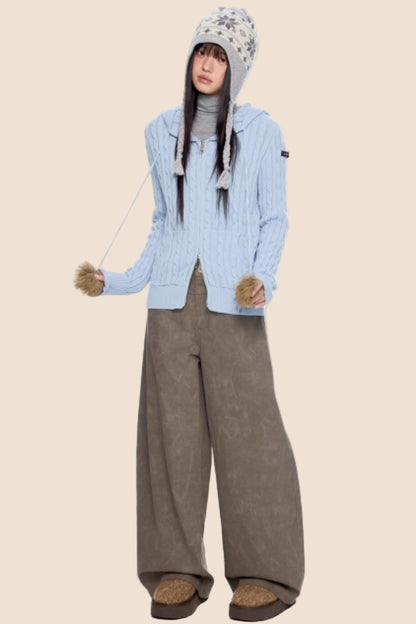 Furball Twisted Knit Hooded Cardigan