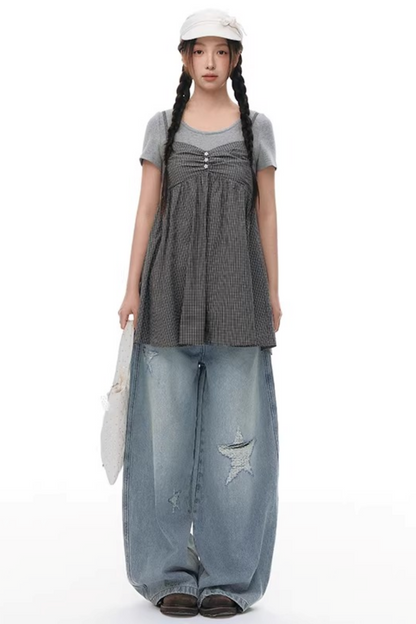 Fake Two-Piece Cotton Top