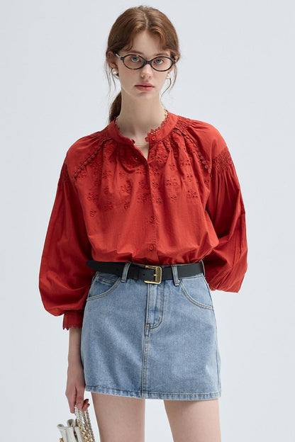 French Vintage Embroidered Cotton Shirt