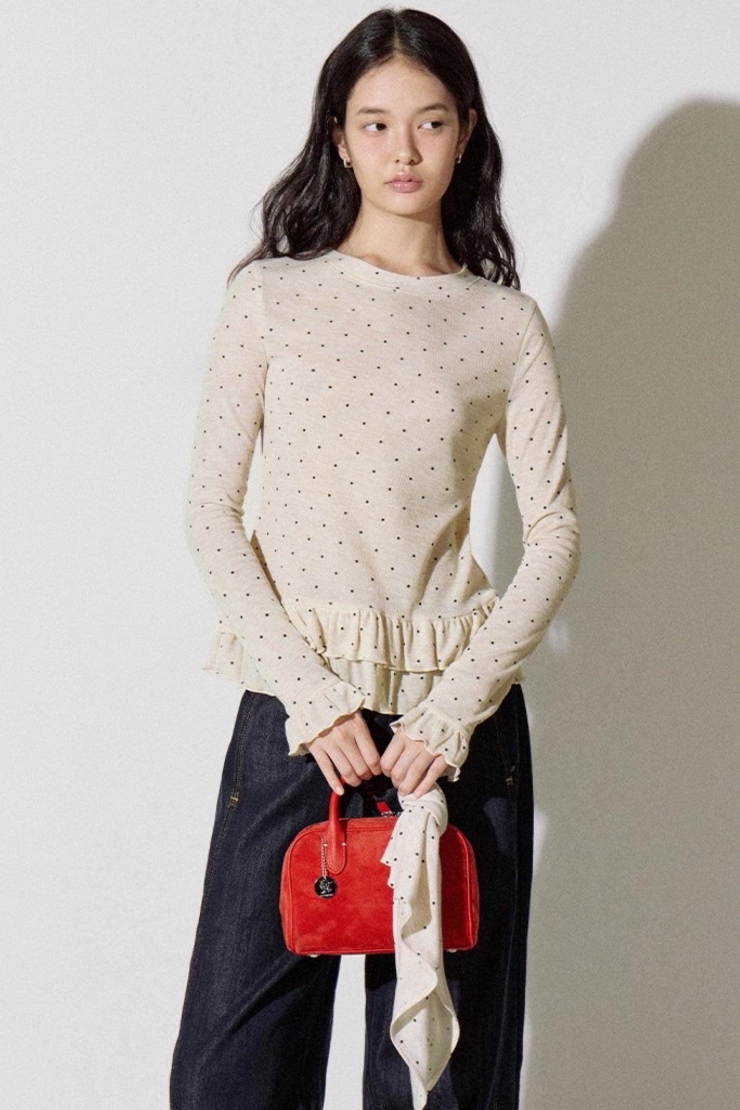 Romantic Polka Dot Long-Sleeved T-shirt