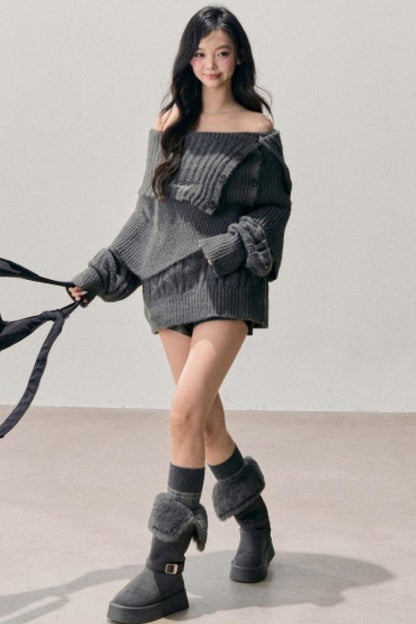 One-Shoulder Knitted Sweater Set