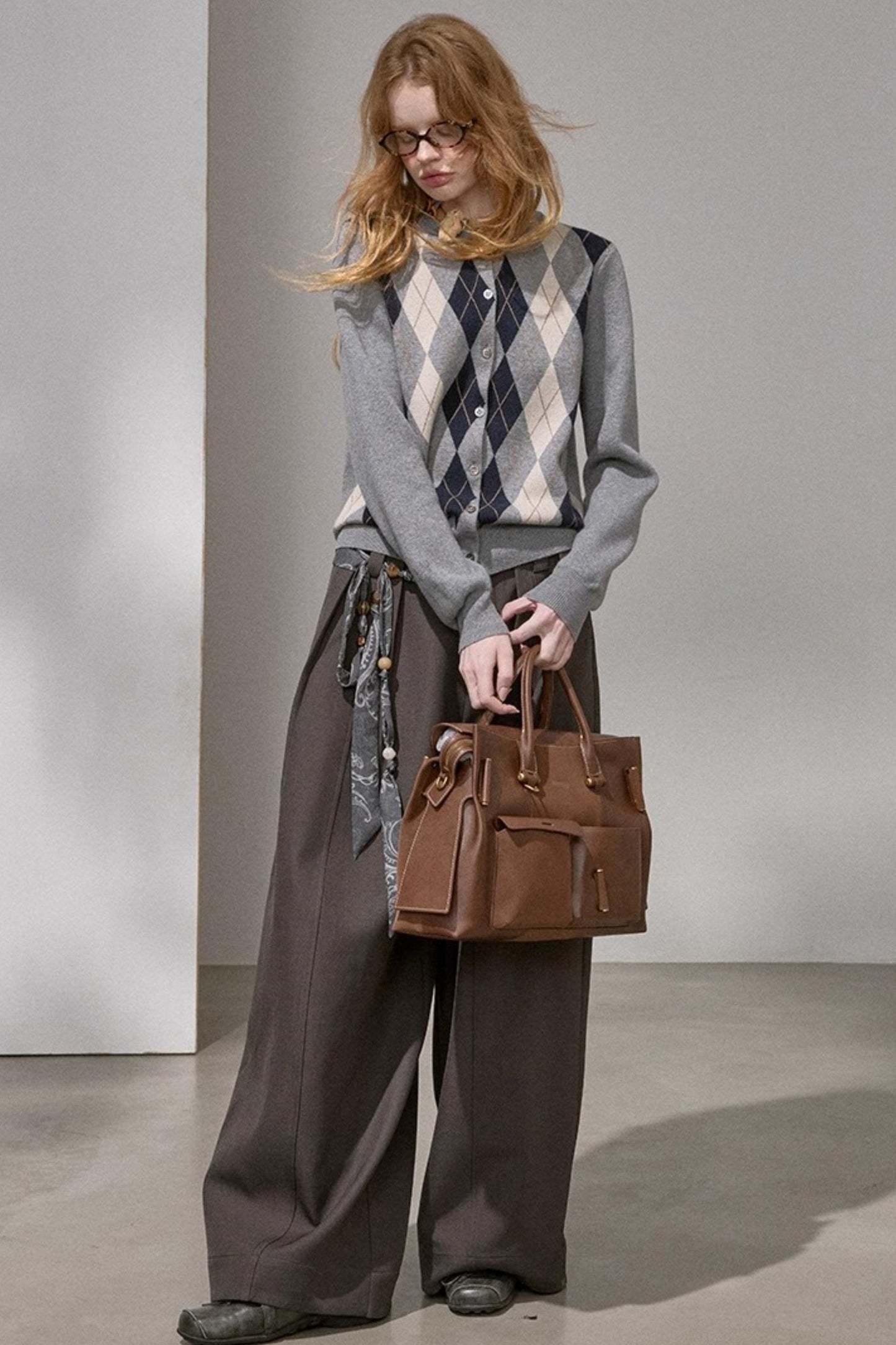 Retro Diamond-Pattern Knit Top