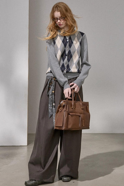 Retro Diamond-Pattern Knit Top